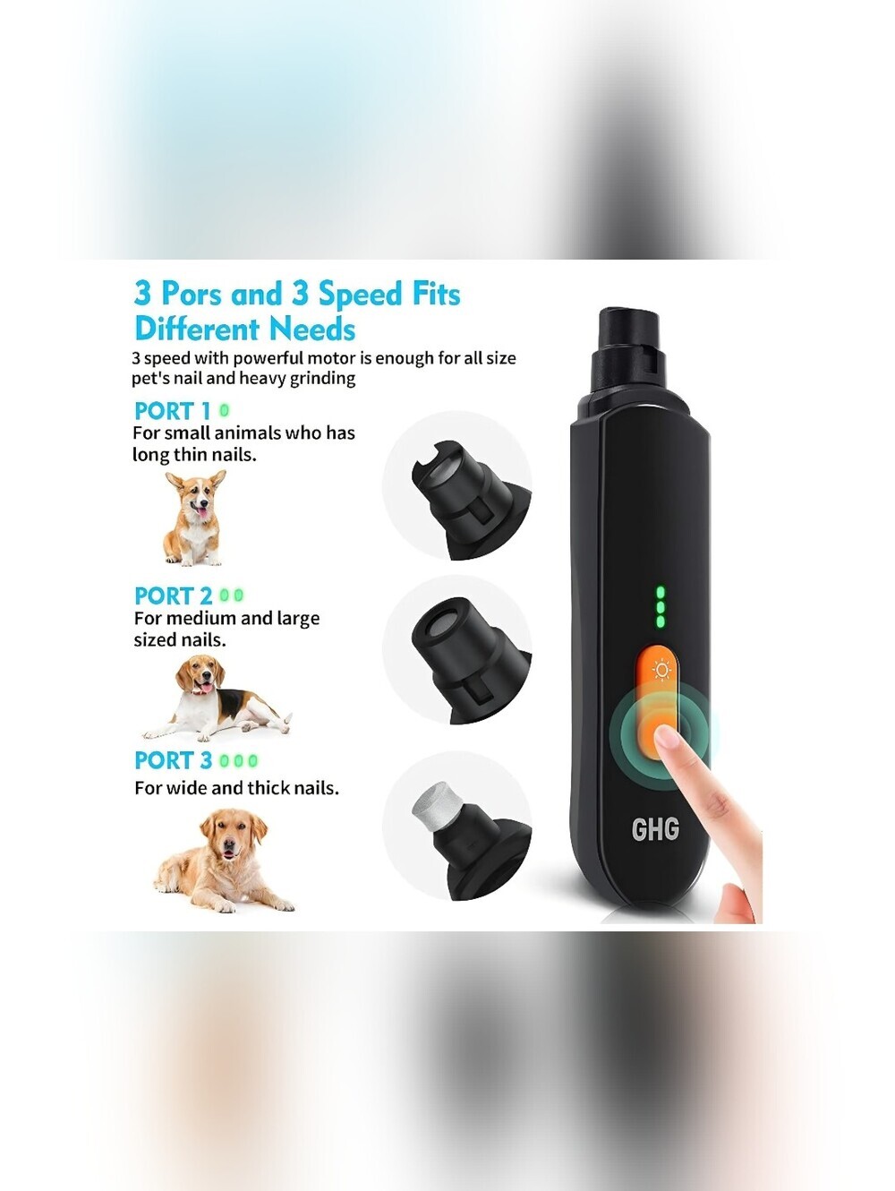 GHG Dog Nail Grinder Kit Rechargeable LED Pet Trimmer Clippers NIB - Picture 12 of 14
